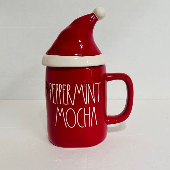 Rae Dunn PEPPERMINT MOCHA Mug With Santa Hat Topper   16 Oz   EUC - Picture 1 of 7